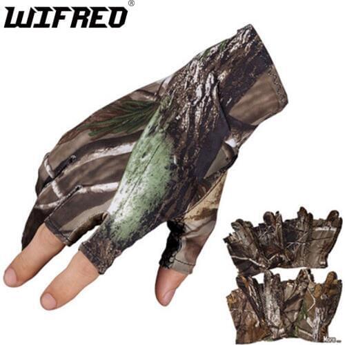 Wifreo Camouflage Fishing Gloves 3 fingers Cut light Anti Slip Camping Riding Gloves Carp Fishing for Spring Summer Autumn