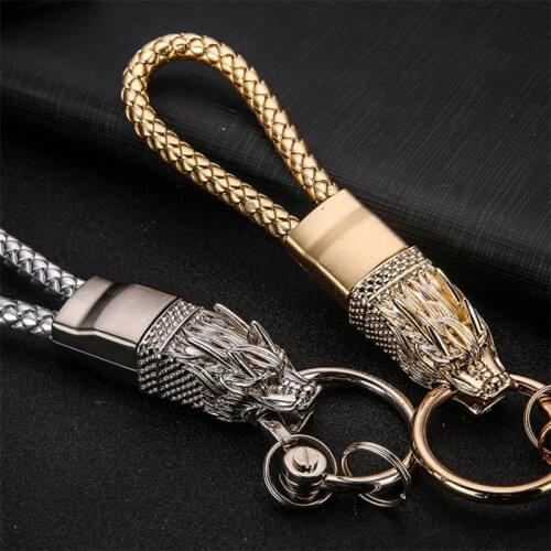 Weave Keychain Dragon Head Model Key Holder Zinc Alloy Durable Car Key Ring Chain Automobiles Car Styling llavero