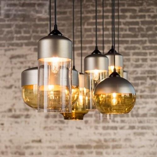 Nordic Industrial Amber Glass Pendant Lights Living Room Cafe Bar Lighting Retro Hanging Lamps Dining Room Iron Deco Fixtures