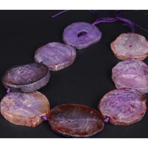 15.5"/strand Large Size Purple Crack Raw Agates Drusy Slab Slice Loose Beads,Natural Gems Stone Nugget Pendants Jewelry Making