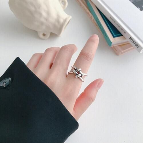 Retro Geometric Twist Knot Thai Silver Color Ring Hippie Punk Adjustable Rings For Women Men Gift