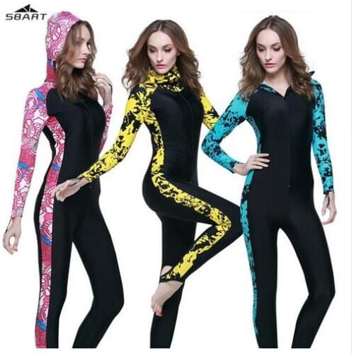 SBART UPF50+ Swimming Snorkeling Surfing Sports Swimwear Clothing One Pieces Rashguard Hooded Wetsuit Women Diving Suit Swimsuit