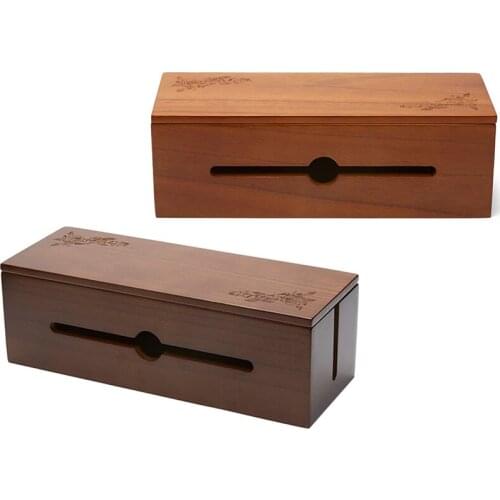 SHGO HOT-Cable Management Box Wooden Cord Organizer Box for Extension Cord Power Stripe Surge Protector Wire