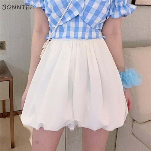 Shorts Women Summer Kawaii Solid Color Popular High Waist Thin Retro Elastic Waist Ladies College Basic Simple Loose Bottom Ins