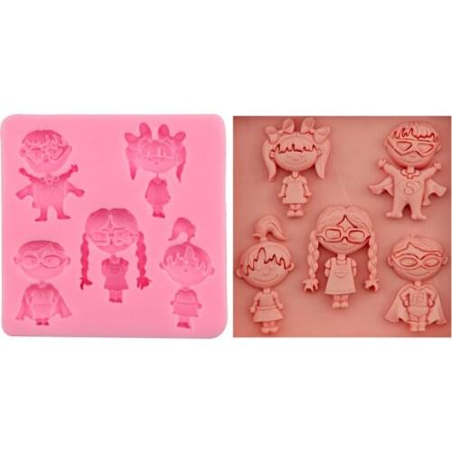 Cartoon boys and girls modeling silicone mold chocolate fondant cake baking mold drops DIY handmade soap mold