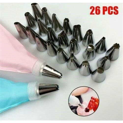 26 PCS Silicone Pastry Bag Tips Kitchen DIY Icing Piping Decorating 24 Pastry Bags Nozzle Reusable Tools Cream Set Set Cake