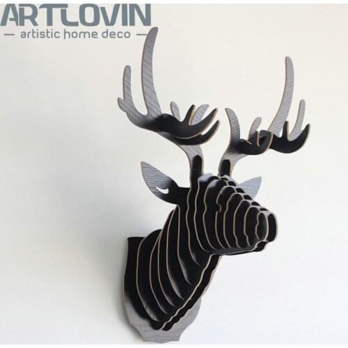 Nordic Modern Simple Wood Crafts DIY Deer Head Europe Characteristic House Decoration Miniature Animal Figurines for Home Decor