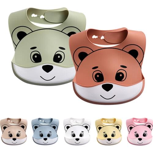 Lets Make Food-Grade Silicone Bib Baby Feeding Saliva Towel Waterproof Adjustable Dimension Cartoon Cute Bear Waterproof Apron