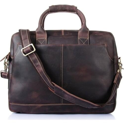 Mens Genuine Leather Laptop Handbag High Quality Cow Leather Notebook Business Computer Handbag Brand Designer Shoulder Bag