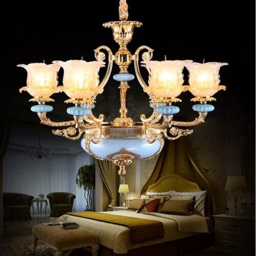 High end customized French luxury painted ceramic chandelier living room dining room hotel European Retro Blue alloy Chandelier