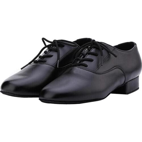 Lace-up Jazz Shoes Women Genuine Leather Ballroom/Tango/Latin shoes 0.4 Inch Dance shoes Flat Heel Medium-sized Black
