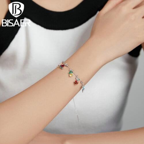 Bisaer Simple Bead Chain Bracelet for Women 925 Sterling Silver Chain Bracelet Anti-allergy Fine Jewelry Gift EFB061