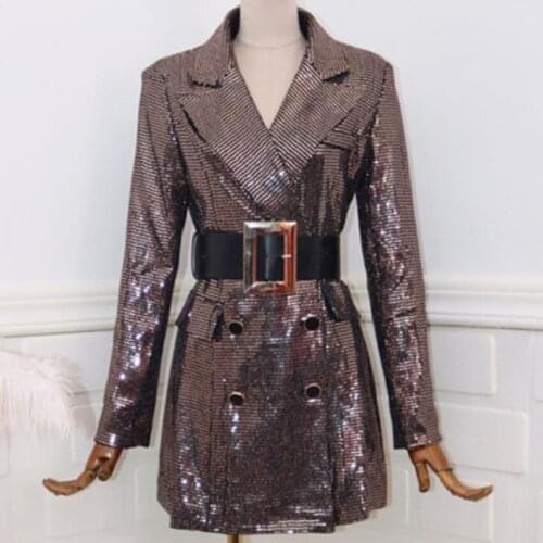 New arrival fashion sequined ol blazer women double breasted slim waist small suit