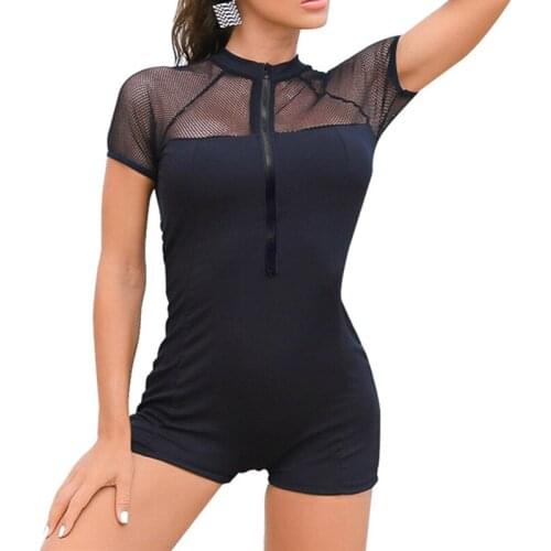 Women UV Protection Zip Front Swimsuit One Piece Short Sleeve Surfing Costume