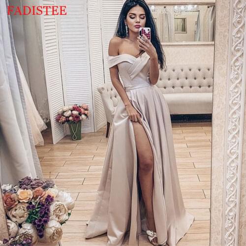 New Style Sexy V-neck Satin Prom Dresses Vestido De Noiva Robe De Soirée De Mariage Evening Party Gowns Side Slit