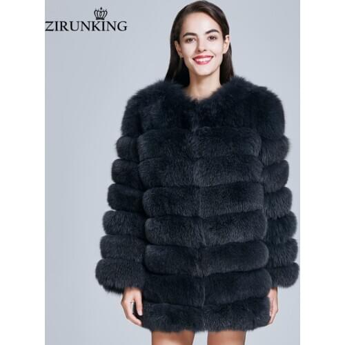 ZIRUNKING Real Blue Fox Fur Coat Women Natural Thick Long Overcoat Winter Warm High Quality Classic Fashion Clothes ZC1726