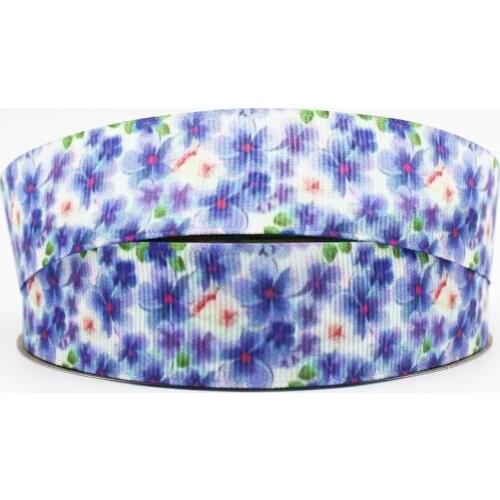 16mm/22mm/25mm/38mm/75mm Blue Flowers Print Grosgrain Ribbon 10/25/50yards Diy Gift Wrapping Paper Sewing Decoration