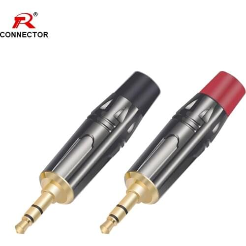 2pcs/1pair 1/8" 3.5mm jack connector 3poles stereo male plug 3.5mm red+black adapter