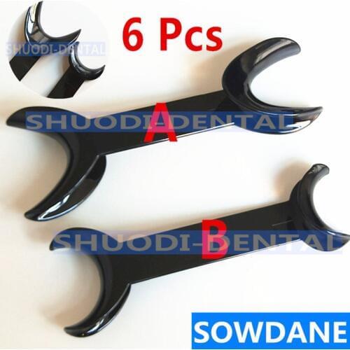 6 Pcs Dental Orthodontic Lip Retractor Cheeck Retractor Double Heads Ends Mouth Opener Black Plastic Materials Teeth Whitening