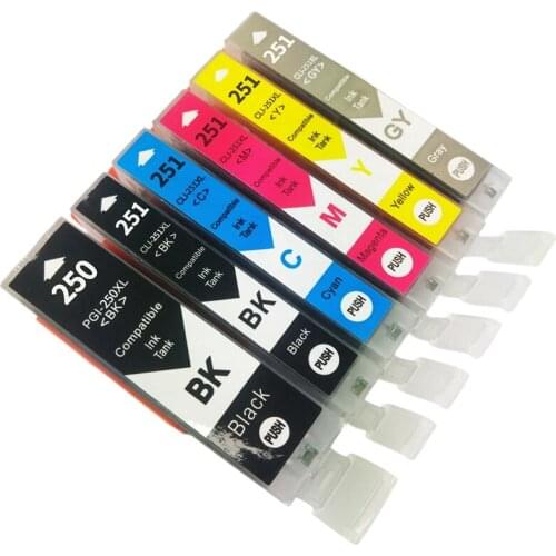 6 Pack Printer Cartridge Chip Cartridge 6 Colors Ink Cartridge Suitable for CANON PIXMA MG5420/MG5422/MG5520/MG5522