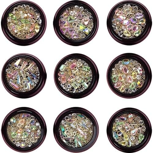 9-Styles Nail Jewelry Rhinestone AB Multi-color Mix-size 1pcs Jewelry Metal Frame Beads Nail Tips Art Accessory Decor 3D Jewelry