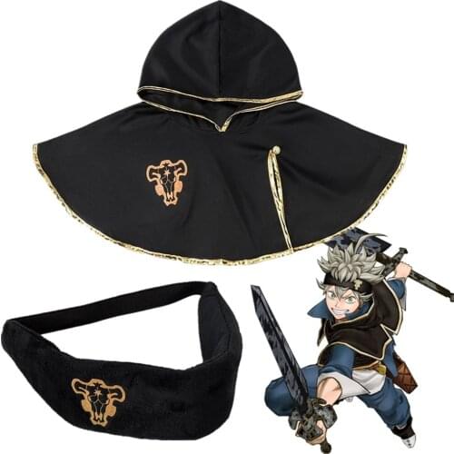 Anime Black Clover Asta Cosplay Costume Headband Cloak Hat Cap
