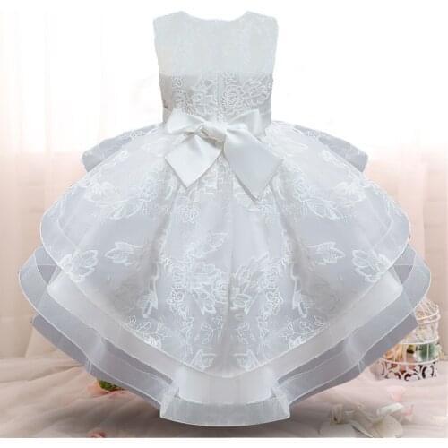Girls White Wedding Lace Dresses Bridesmaid Communion Evening Formal Princess Dress Kids Children Clothing Anniversary Costume