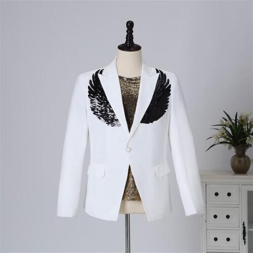 White Blazer Personality Sequins Jacket for Singer Host Performance Slim Suit Groom Wedding Outfit Long Sleeve Coat