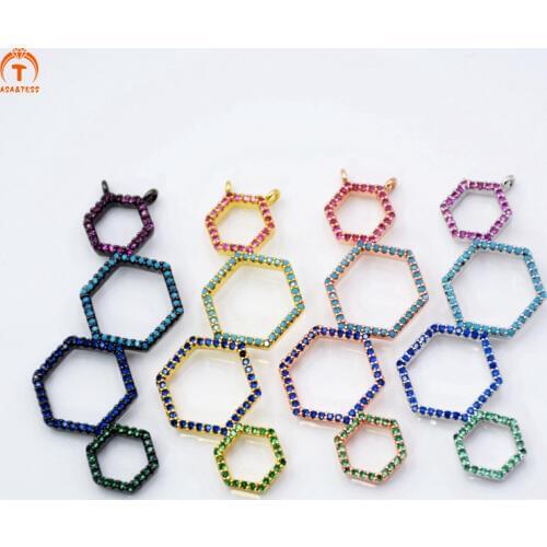 Shiny Honeycomb Charm Hexagon Charm turquoises pendant Micro Pave CZ Cubic Zirconia findings Hexagon Pendant