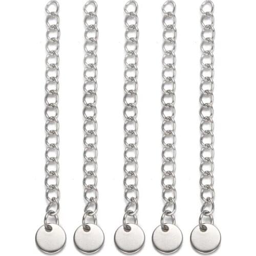 100 Strands 304 Stainless Steel Chain Extender with Flat Round Charms for Jewelry Making DIY Bracelet Necklace 56x3mm