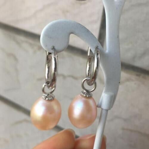 Charming11-12mm baroque south sea gold pink pearl earring 14k