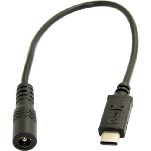 Chenyang DC 5.5*2.5mm Power Jack to Type C USB 3.1 USB-C Charged Extension Cable for Mac book Cell Phone Tablet 20cm Black