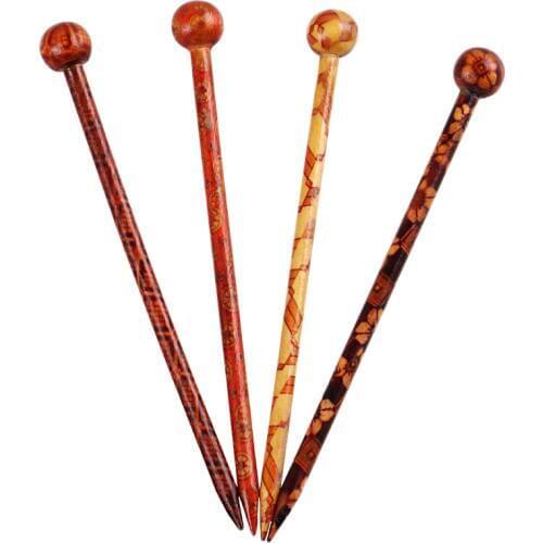 4Pcs BOHO Style Printed Wooden Hair Pin Stick Women Lady Hair Chopstick 13cm