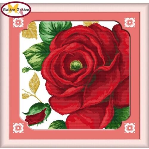GG Charm of Rose Flower Needlework Embroidery Set DIY Craft Joy Sunday Stamped Counted Cross Stitch Patterns for Home Decoration