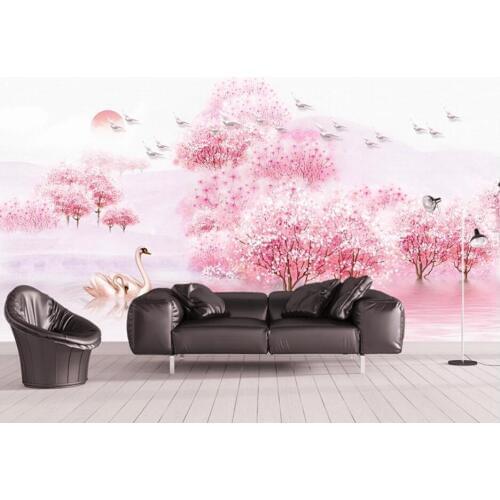 Customized new Chinese aesthetic mood peach blossom TV sofa background wall painting wallpaper