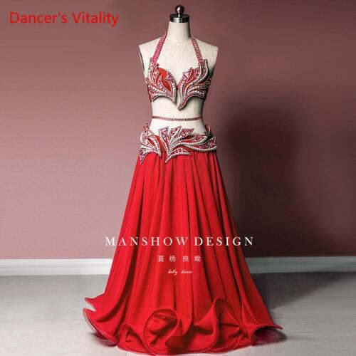 Custom Made Belly Dance Costume Female Set Sexy Waist Chain Flowing Long Skirt Summer Upscale Suit