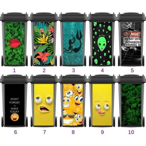 Cute Adhesive Removable Waterproof Sticker Decals Creative Renew Rubbish bin trash can Cover sticker Ktichen 120liter 240liter