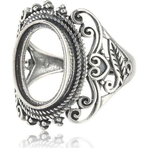 Ring Setting for 10x14mm Oval Cabochons Antique Style Ring Blank Thai Sterling Silver Adjustable Ring Base SR0071