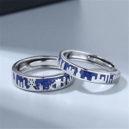 Creative Design City Starry Sky Couple Ring Fashion Trend Mens And Womens Finger Accessories Adjustable Opening Jewelry