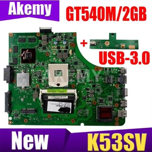 Akemy NEW MB K53SV motherboard For ASUS K53SC X53S K53SV K53SM K53SJ P53Sj laptop mainboard HM65 GT540M/1GB-GPU USB-3.0