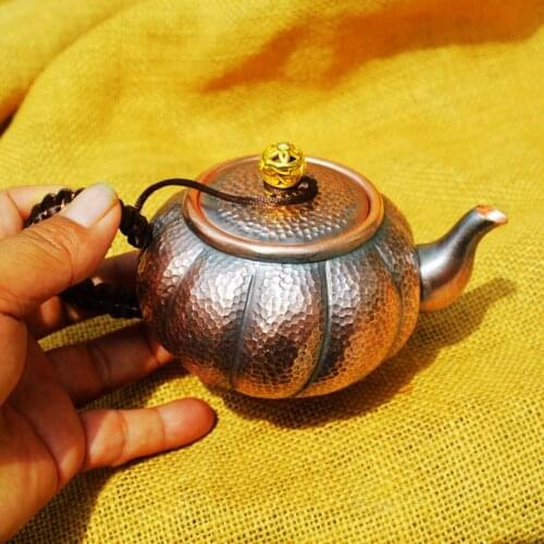 Pure Copper Tea Kettle Teapot Thick with Lid Handle Pumpkin Shaped Kungfu Small Exquisite Gift