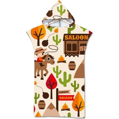 Microfiber Printed Cartoon Quick Dry Wetsuit Changing Robe Poncho Beach Towel Bathrobe Cloaks Hooded Swimming Pool Gym Bath Towe