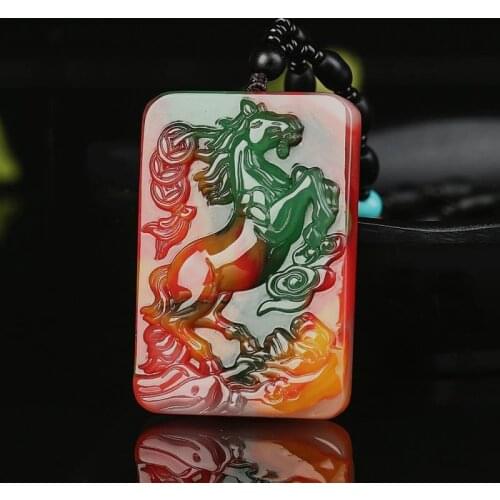 Natural Color Jade Hand Carved Zodiac Horse Pendant Fashion Boutique Jewelry Mens and Womens Horse Necklace