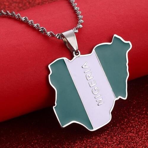 Nigeria Map Flag Pendant Necklaces for Women Men Silver Gold Color Nigerian Jewelry Patriotic Gift