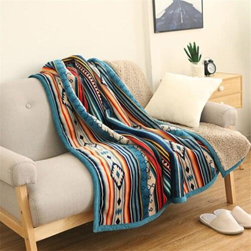 Super Soft Blankets Retro Flannel Fleece Sherpa Bohemian Couch Throw Blanket for Sofa Portable Car Travel Cover Blanket-50*60in