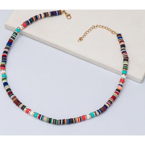 Wholesale New Clay Necklace Colorful Beaded Neck Chain Fashion Streetwear Cute Jewelry Statement Necklace For Women 2021 Bohemia