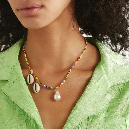 Handmade gothic collier Paxi multicolored beads Freshwater pearls necklace women natural puka cowrie shells necklace jewelry