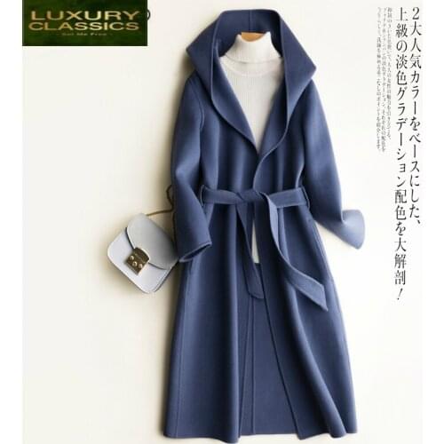 Coat Women 100% Winter Natural Wool Coats Female Autumn Spring Cashmere Clothes Long Double-sided Warm Jakcets LWL1304