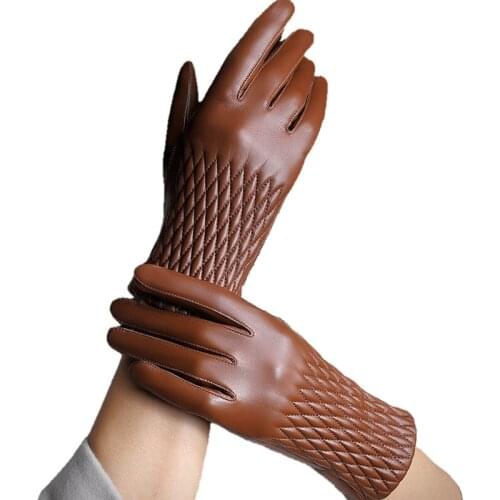 Winter Autumn Ladies Fashion Brand Black Warm Gloves High Quality Soft Thicken Genuine Leather Gloves