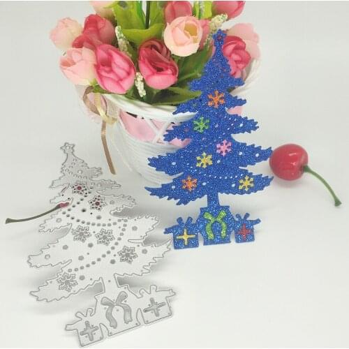 Christmas tree with gift box DIY metal cutting mold, scrapbook card making, embossed background, photo album handmade artwork